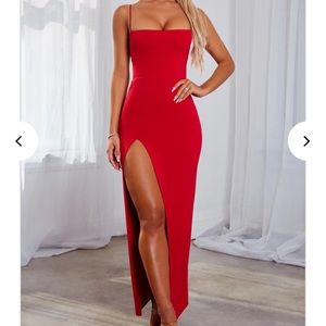 Red maxi dress with a lace up back